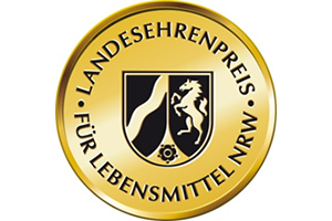 Goldenes Siegel mit dem Schriftzug: Landesehrenpreis für Lebensmittel NRW.